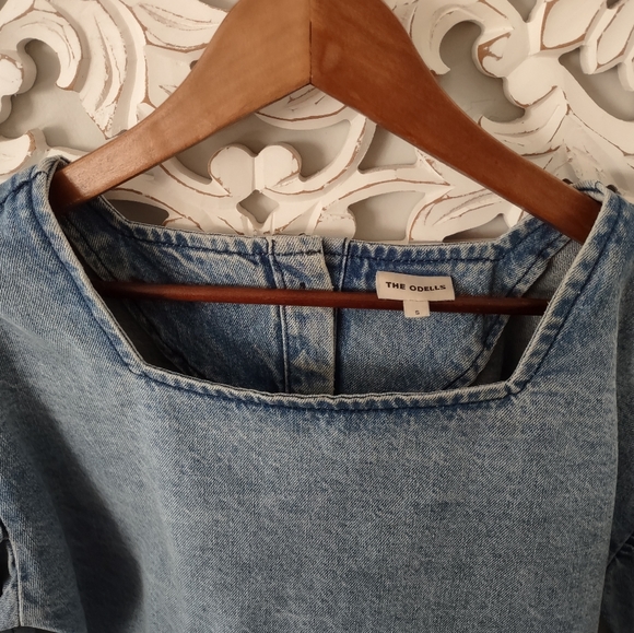 Anthropologie the Odells Denim Puff Sleeve Cropped Top - Picture 16 of 16